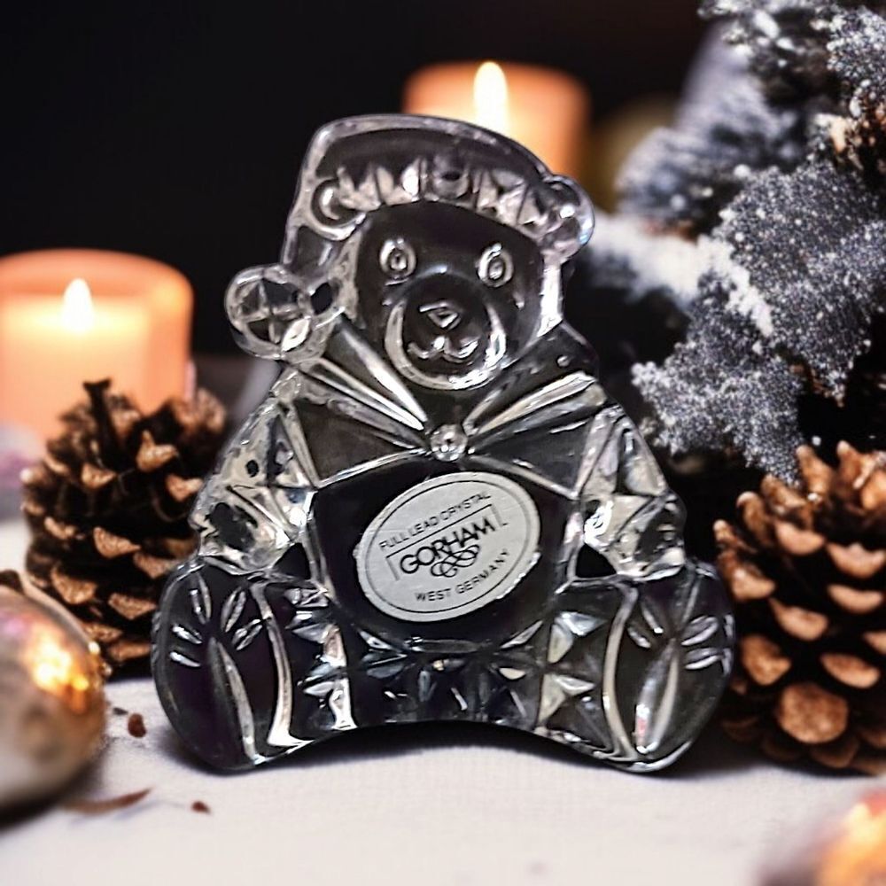 Gorham Lead Crystal Teddy Bear Ornament West Germany Holiday Christmas‎ Vintage.